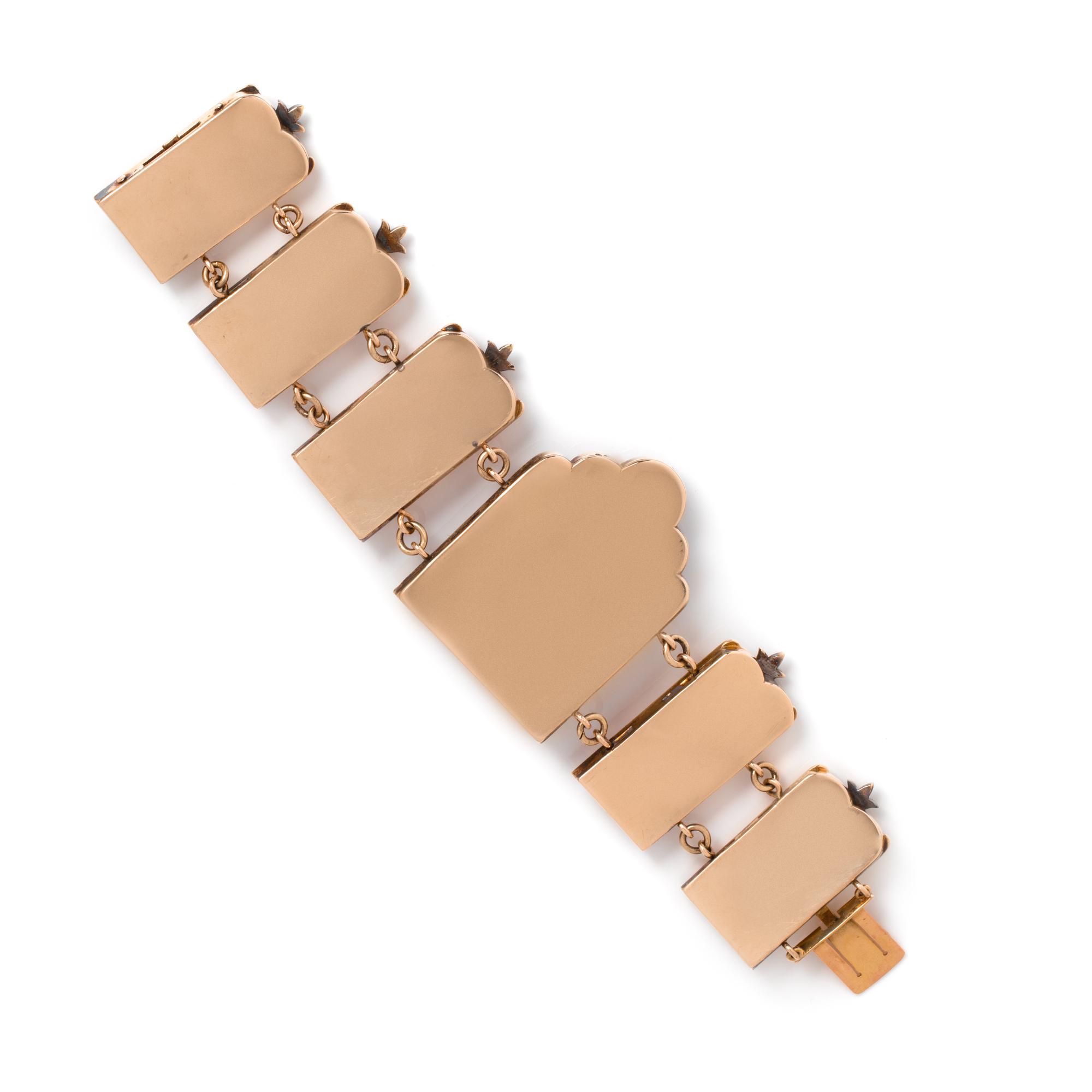 ANTIQUE, DIAMOND, MULTIGEM AND POLYCHROME ENAMEL BRACELET
