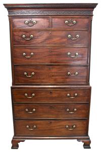 A George III Style Mahogany Chest-on-Chest Height 72 1/2 x width 45 x depth 21 1/2 inches. — LATE 18TH CENTURY