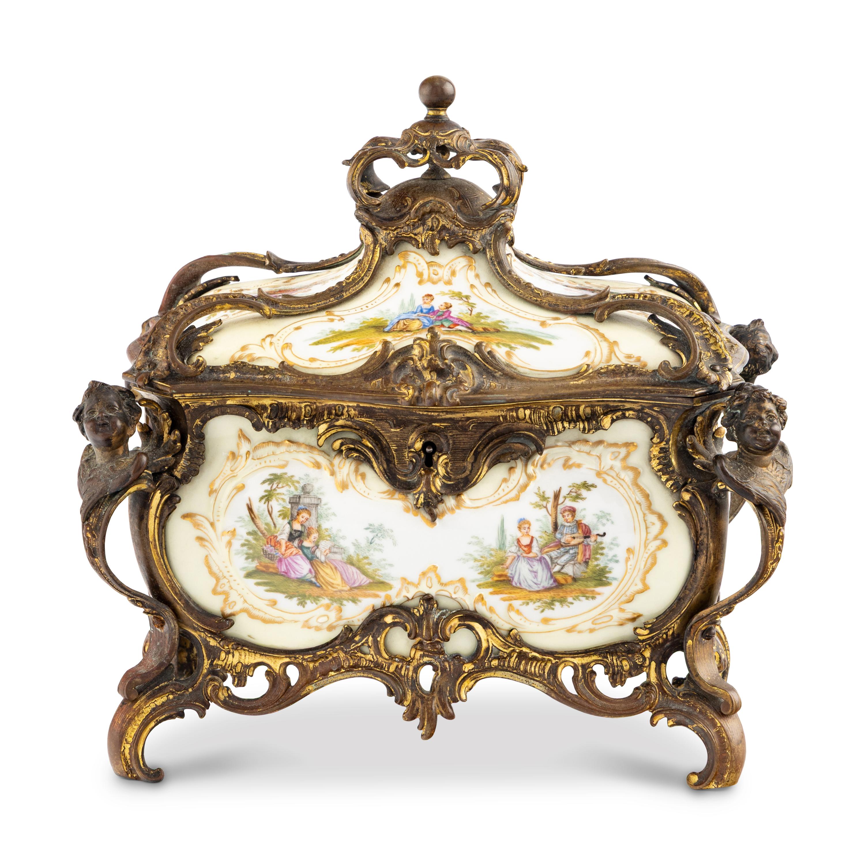 A Continental Gilt Bronze and Berlin (K.P.M.) Porcelain Table Casket