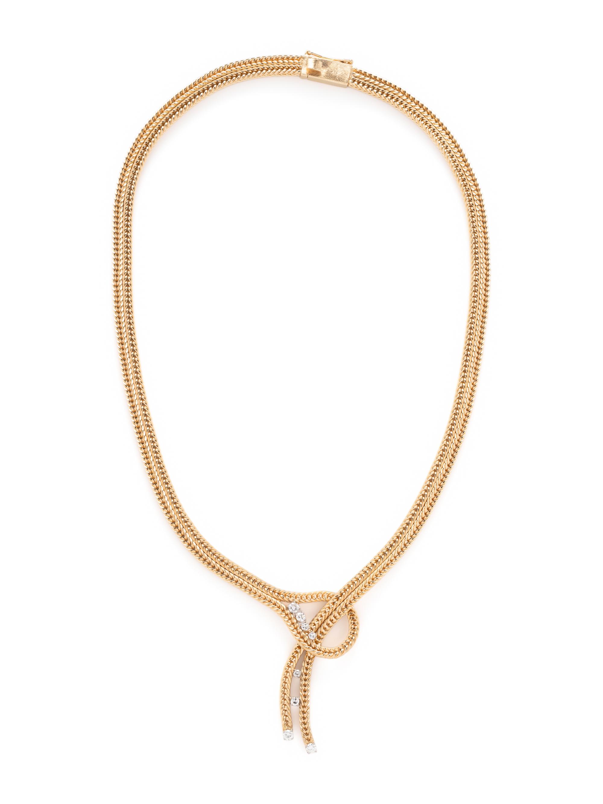 YELLOW GOLD AND DIAMOND NECKLACE AND CLIP EARRINGS