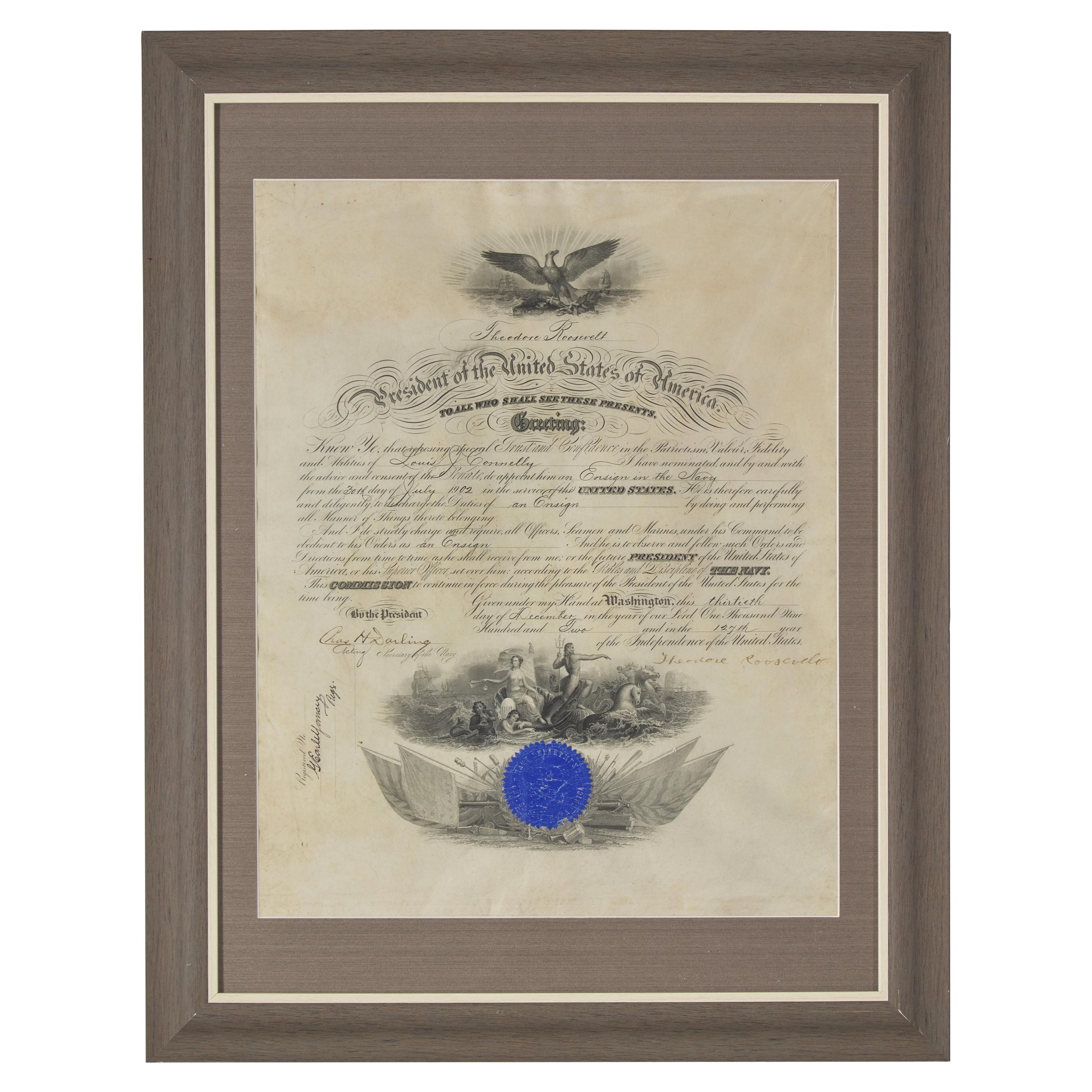 [Presidential] Roosevelt, Theodore. Signed Military Commission