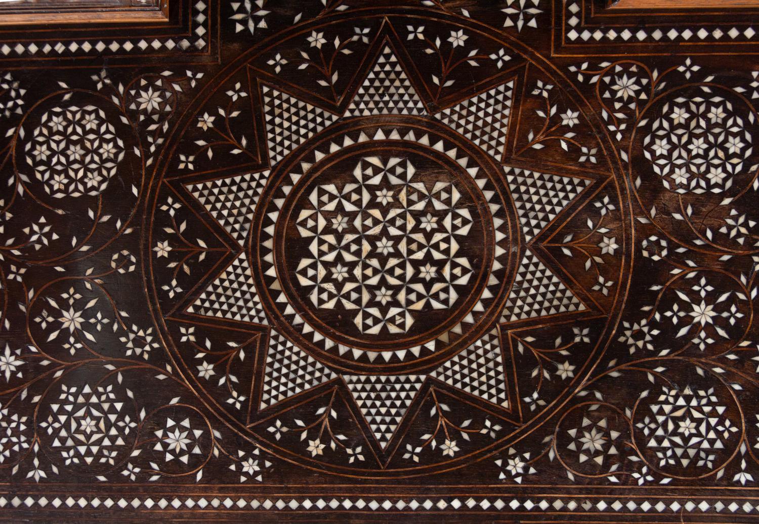 A Moroccan Bone Inlaid Walnut Desk and Chair