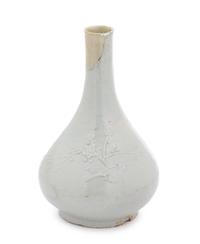 A Korean White Glazed Porcelain Bottle Vase JOSEON DYNASTY Height 12 1/2 inches. — JOSEON DYNASTY
