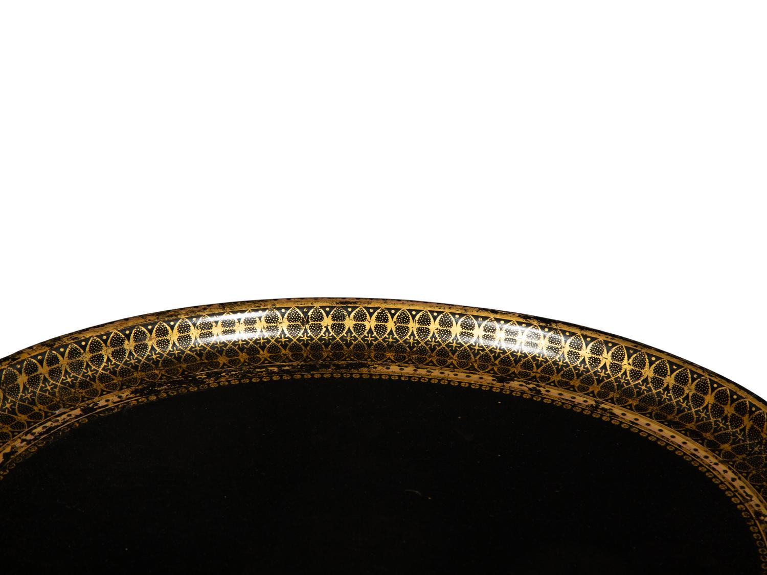 A Regency Style Black and Gilt Decorated Lacquer Tray Top Table