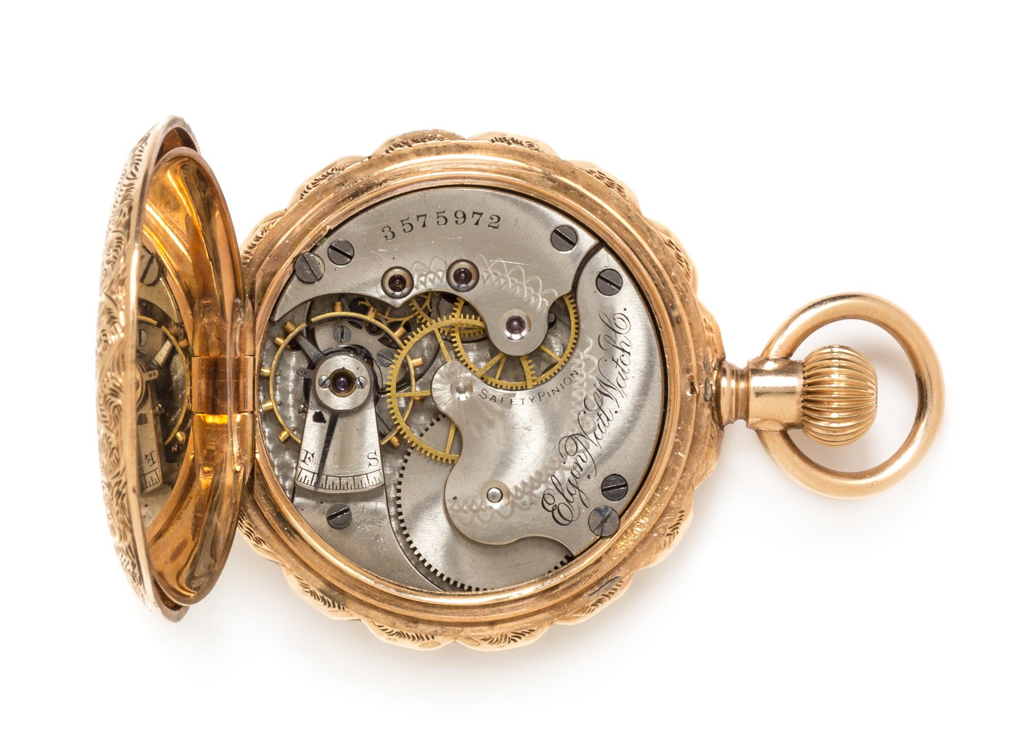 A Multicolor Gold Hunter Case Pocket Watch, Elgin, Circa 1890, 23.90 dwts.