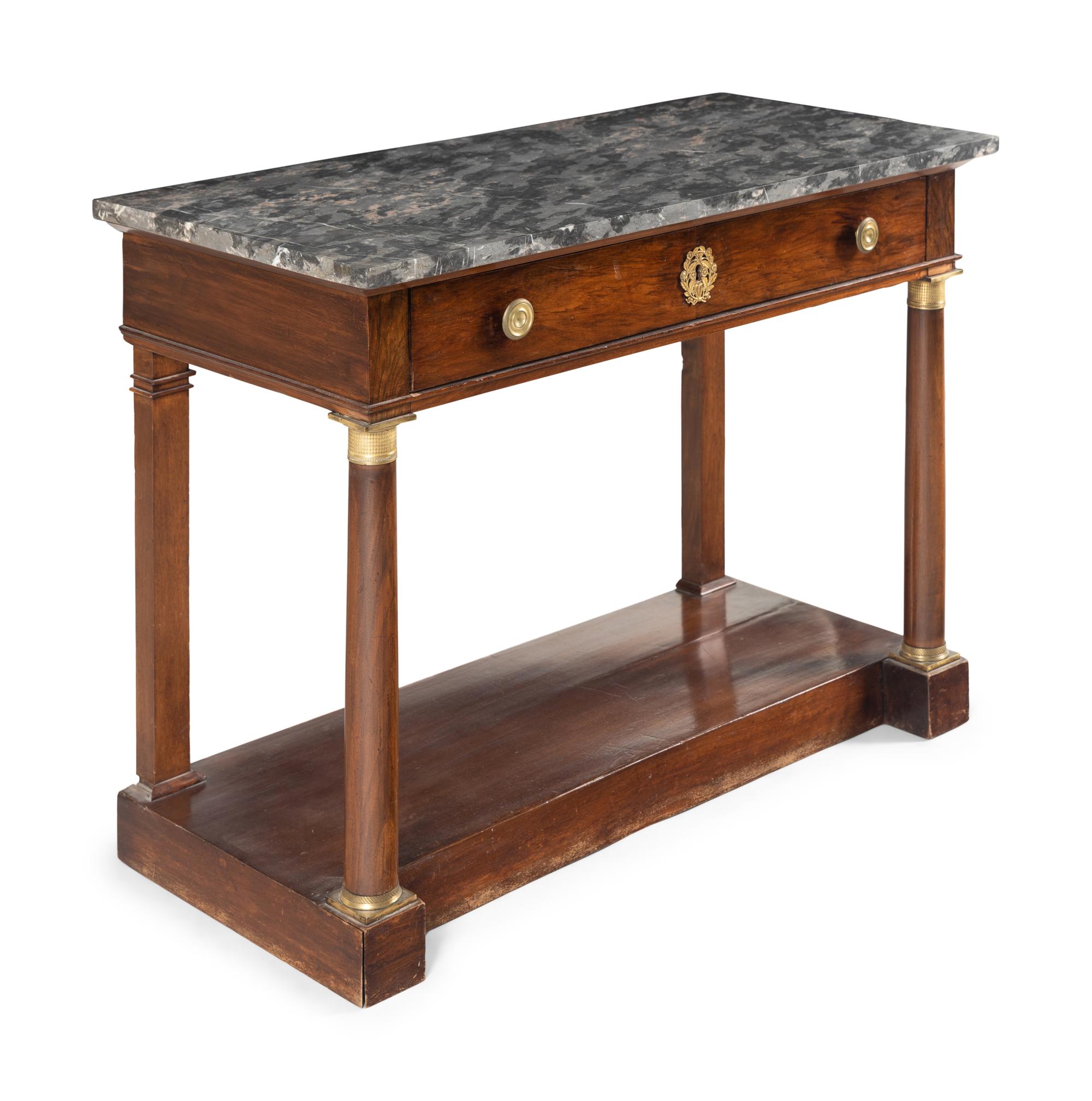 An Empire Style Gilt Bronze Mounted Mahogany Marble-Top Pier Table