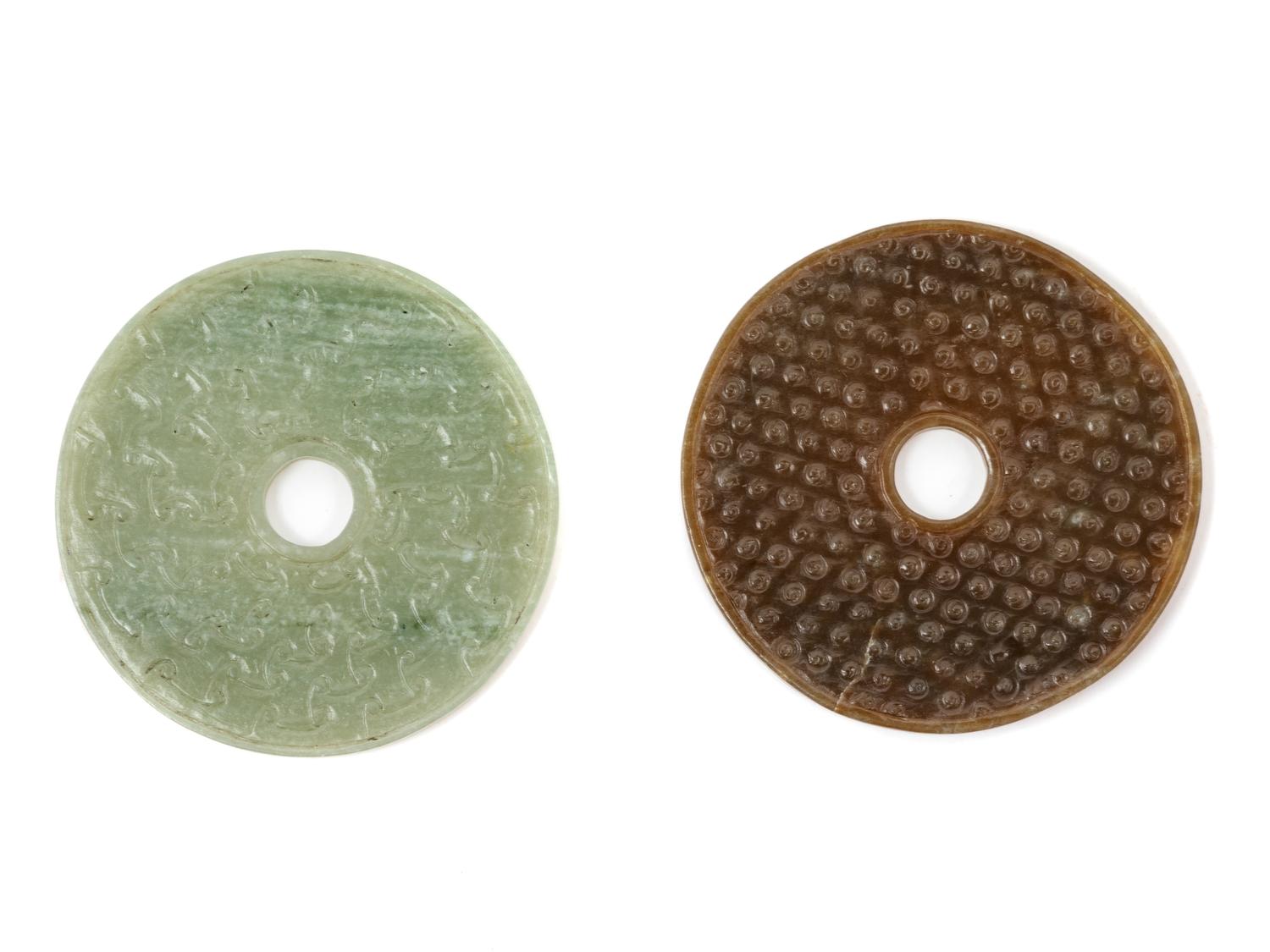 Two Chinese Celadon Jade Bi Disks