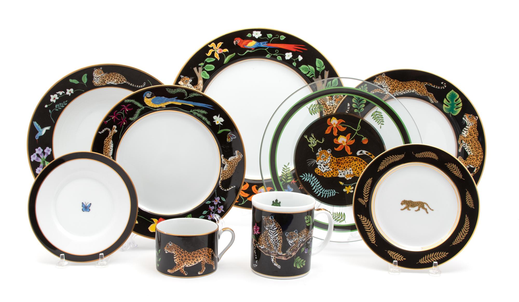 A Large Lynn Chase Jaguar Jungle Porcelain Dinner Service Diameter of dinner plate 10 3/4 inches. — 20TH CENTURY