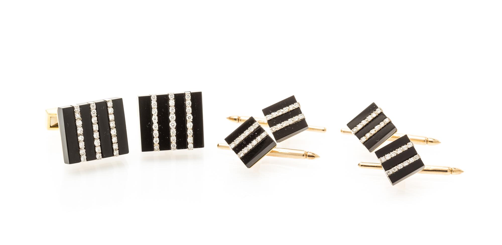A 18 Karat Yellow Gold, Diamond and Onyx Dress Set, Tallarico, 22.10 dwts.