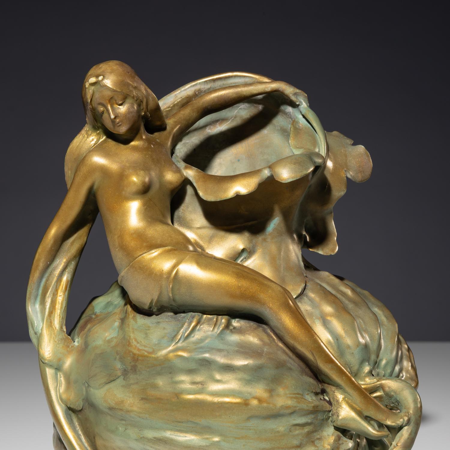 Amphora Melon form with Nouveau Nude Figure Turn-Teplitz, c. 1900