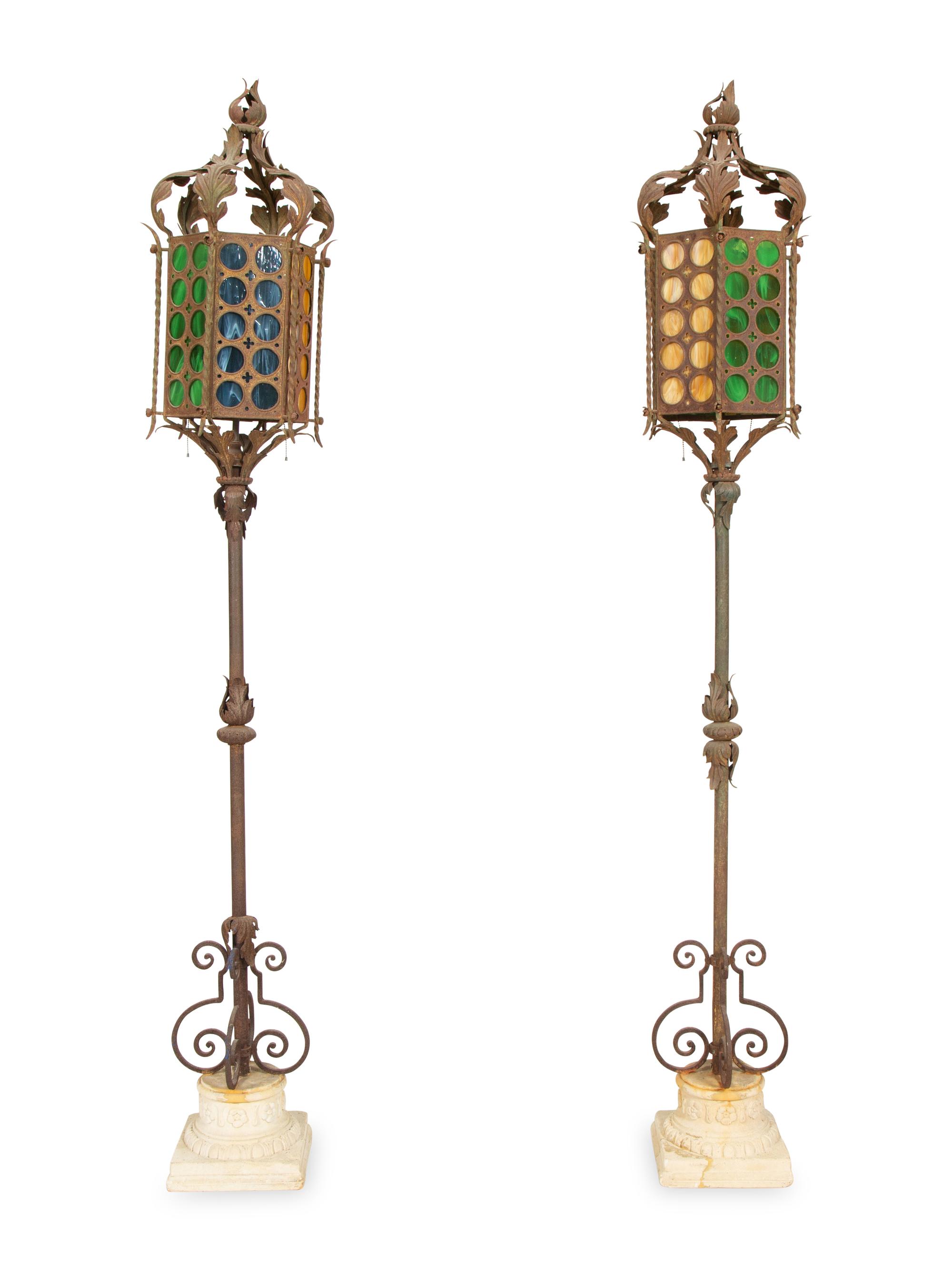 A Pair of Gilt Metal Gondola Style Floor Lamps