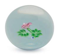 A Francis Whittemore Pink Flower on White Ground Glass Paperweight