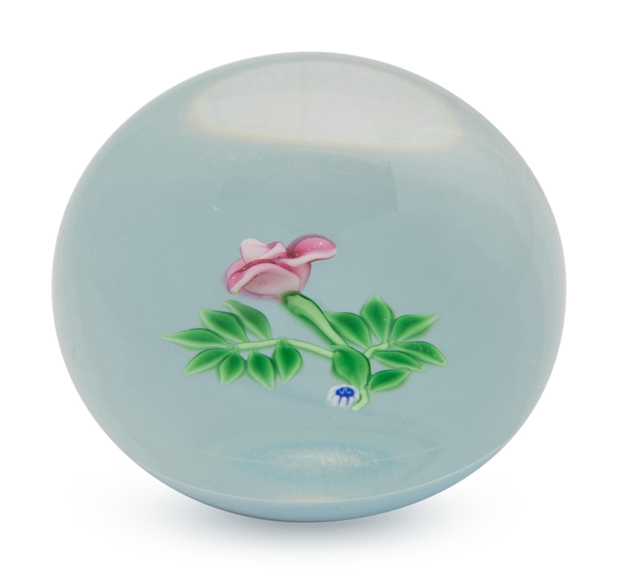 A Francis Whittemore Pink Flower on White Ground Glass Paperweight