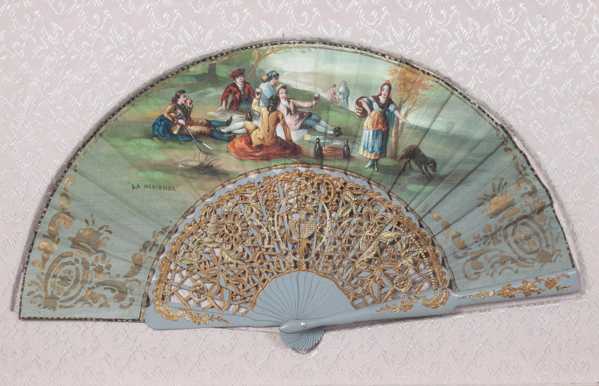 Five French Painted Paper Fans Height of largest frame 15 x width 24 1/2 inches. — 20TH CENTURY