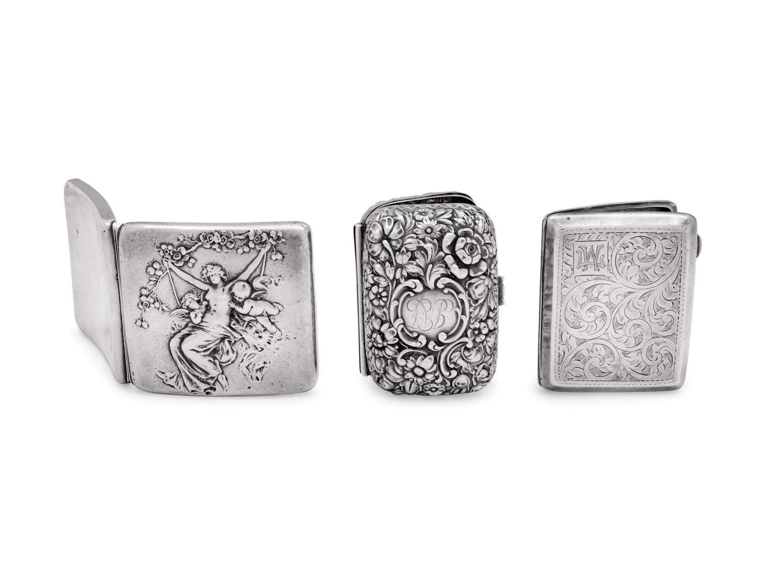 Two Silver Cigarette Cases and a Snuff Box