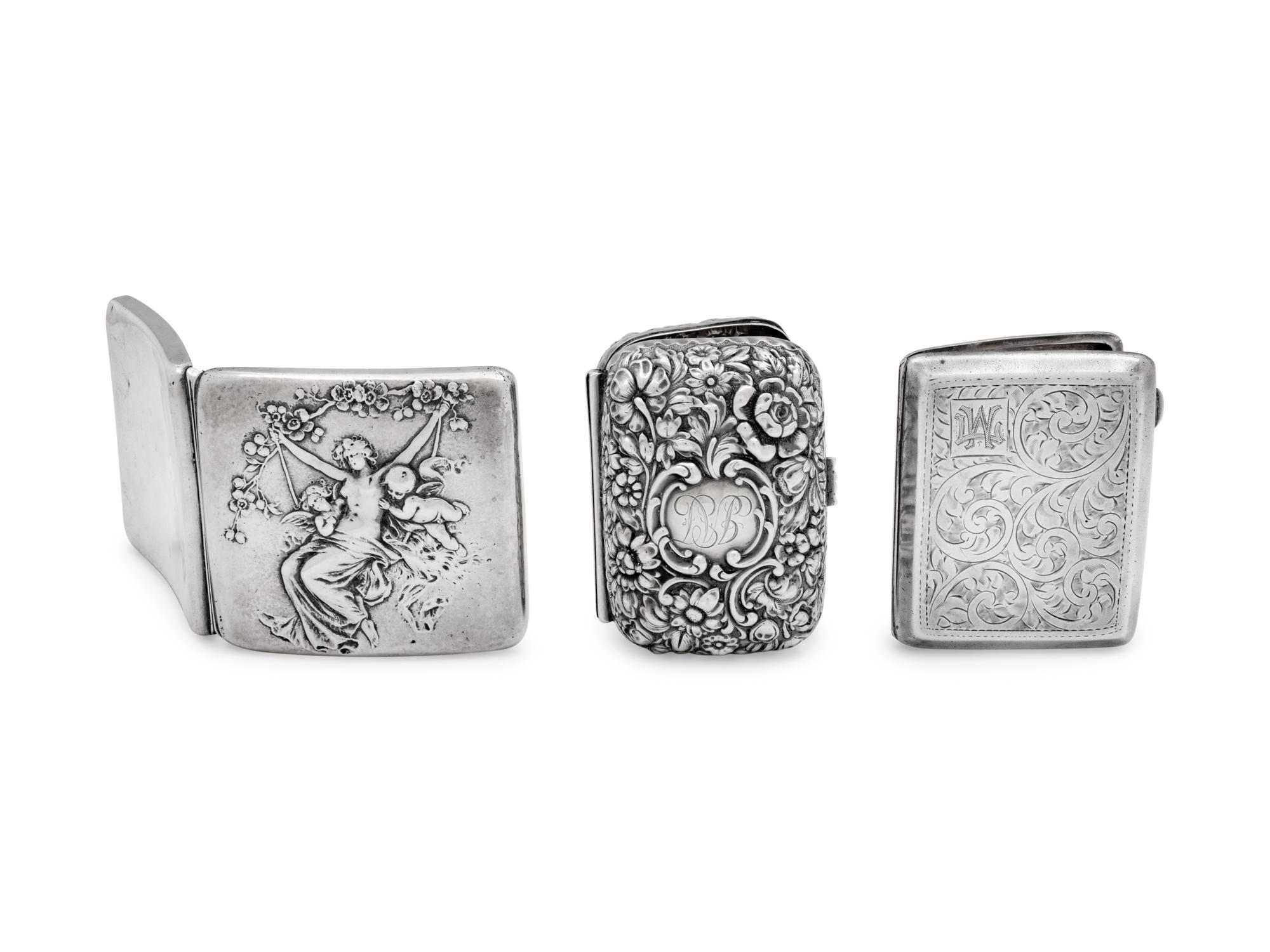 Two Silver Cigarette Cases and a Snuff Box