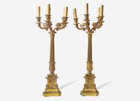 A Pair of Charles X Gilt Bronze Five-Light Candelabra
