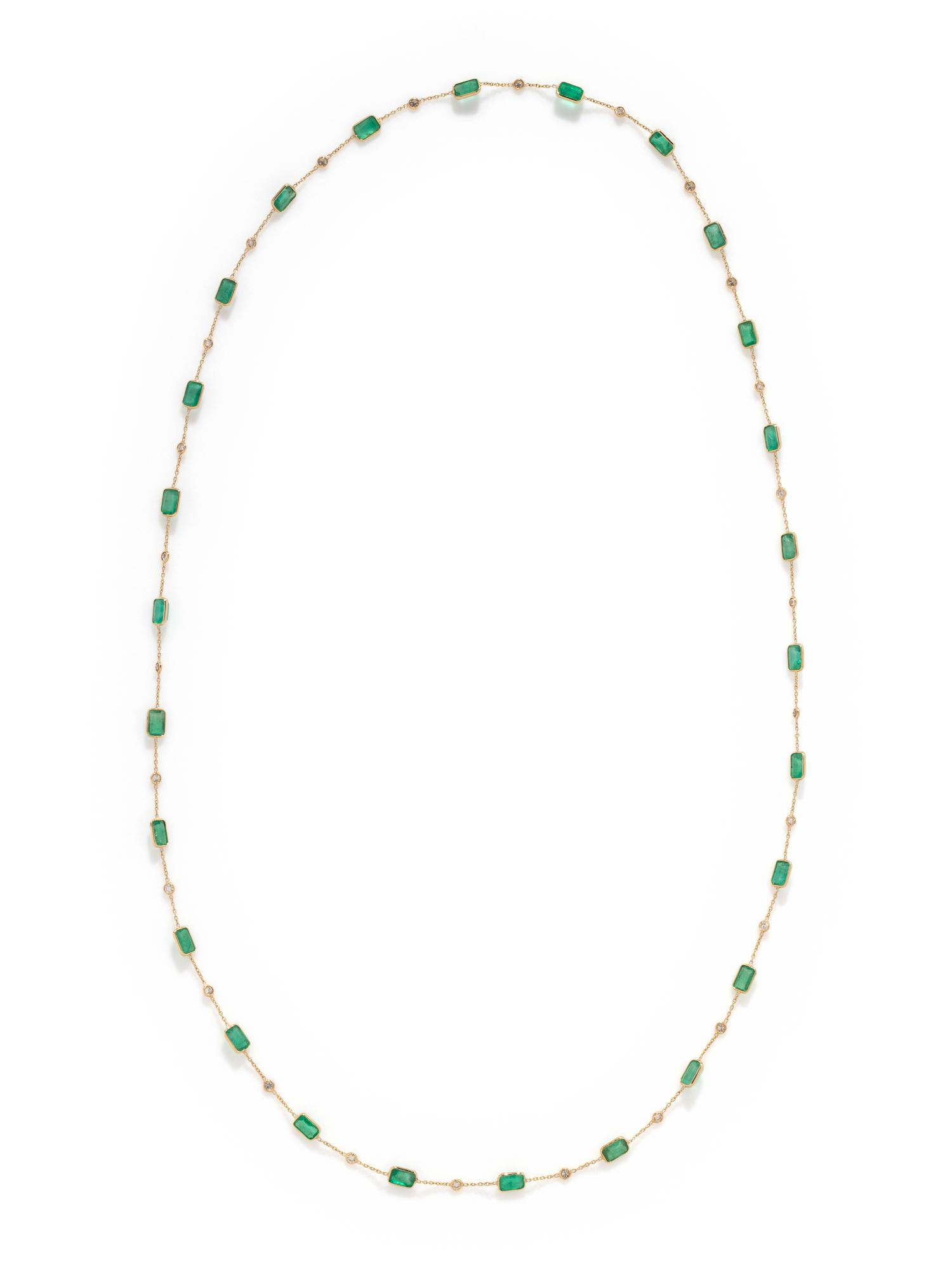 YELLOW GOLD, EMERALD AND DIAMOND NECKLACE