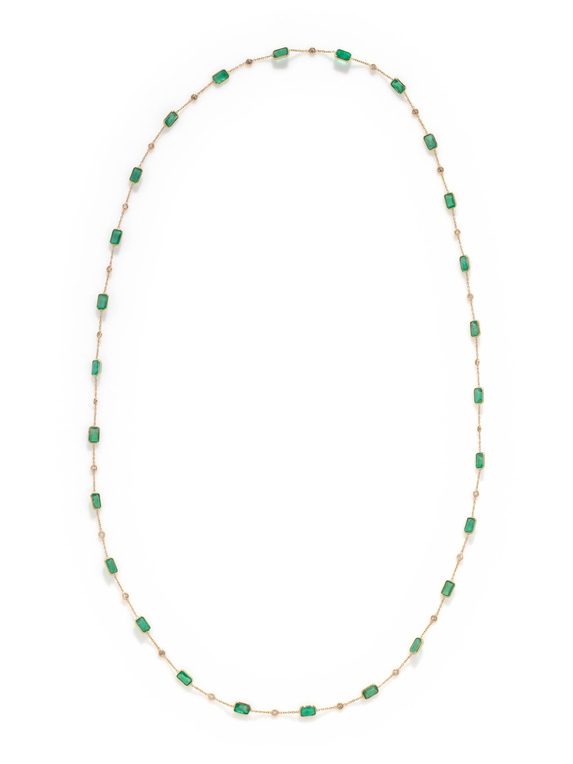 YELLOW GOLD, EMERALD AND DIAMOND NECKLACE
