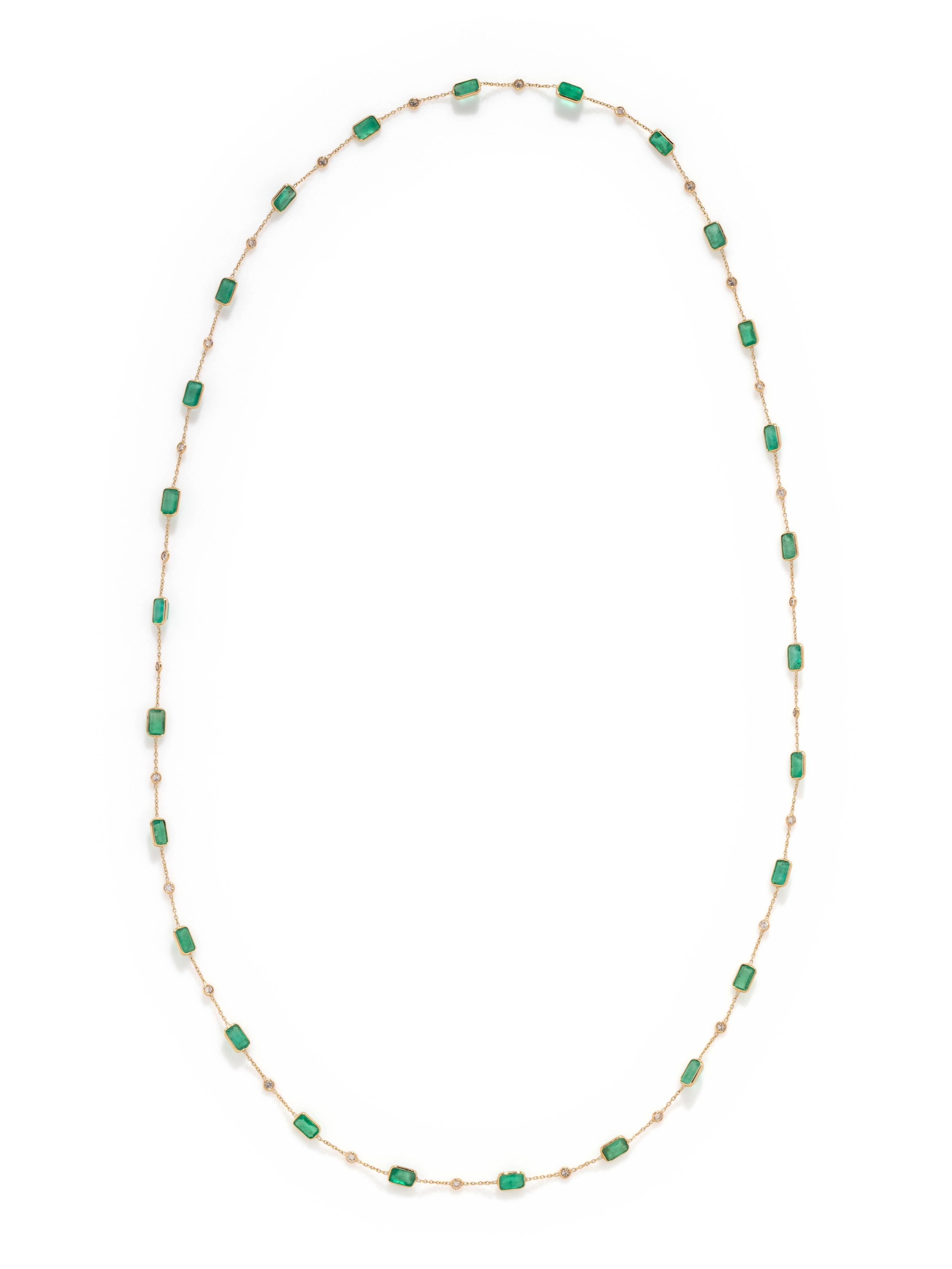 YELLOW GOLD, EMERALD AND DIAMOND NECKLACE