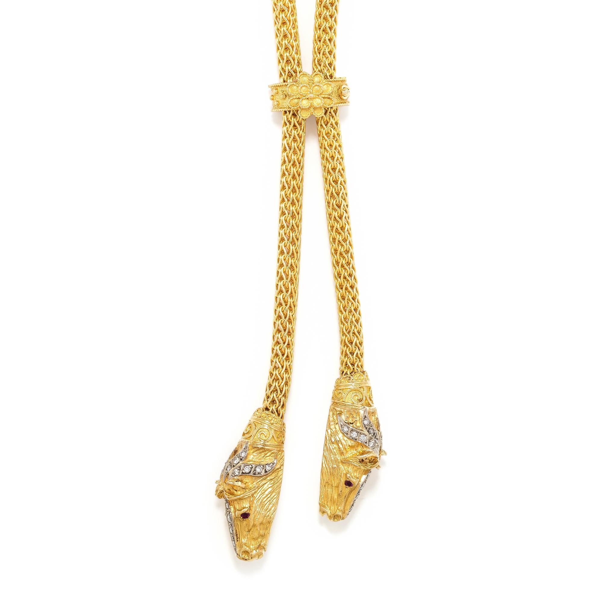YELLOW GOLD AND DIAMOND HORSE HEAD NECKLACE