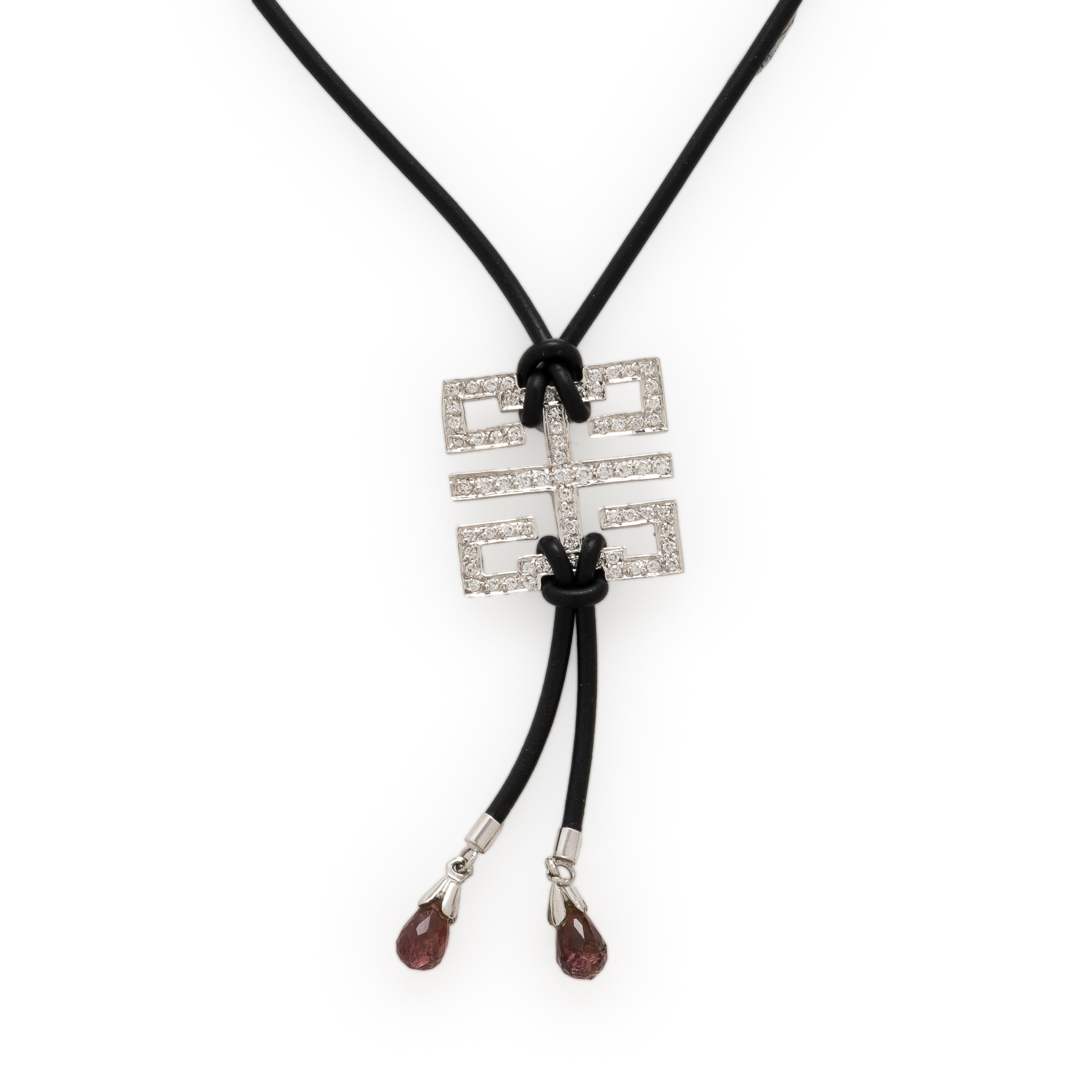 White Gold, Diamond, and Pink Tourmaline Pendant Necklace