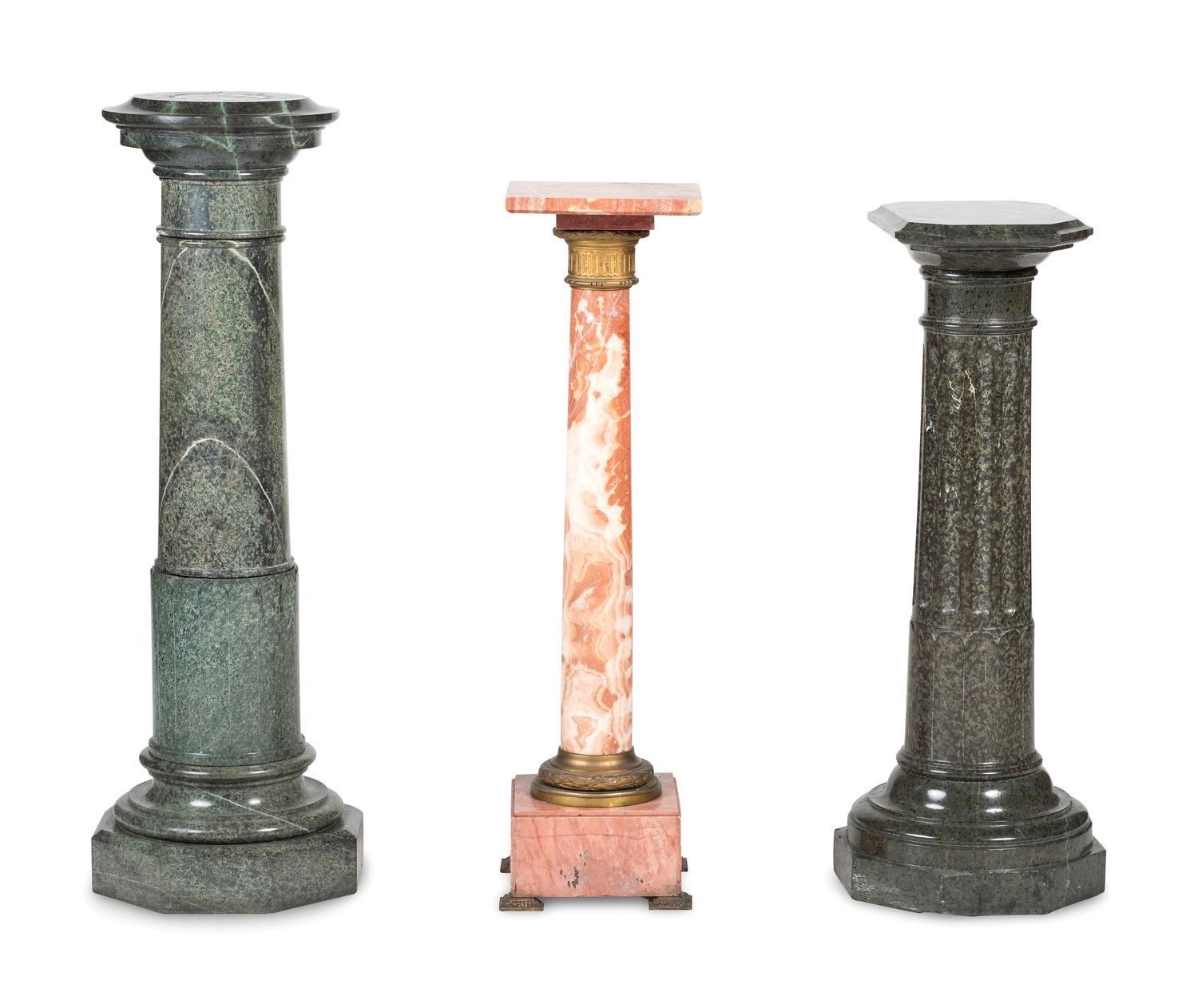 Three Continental Carved Marble Column Pedestals