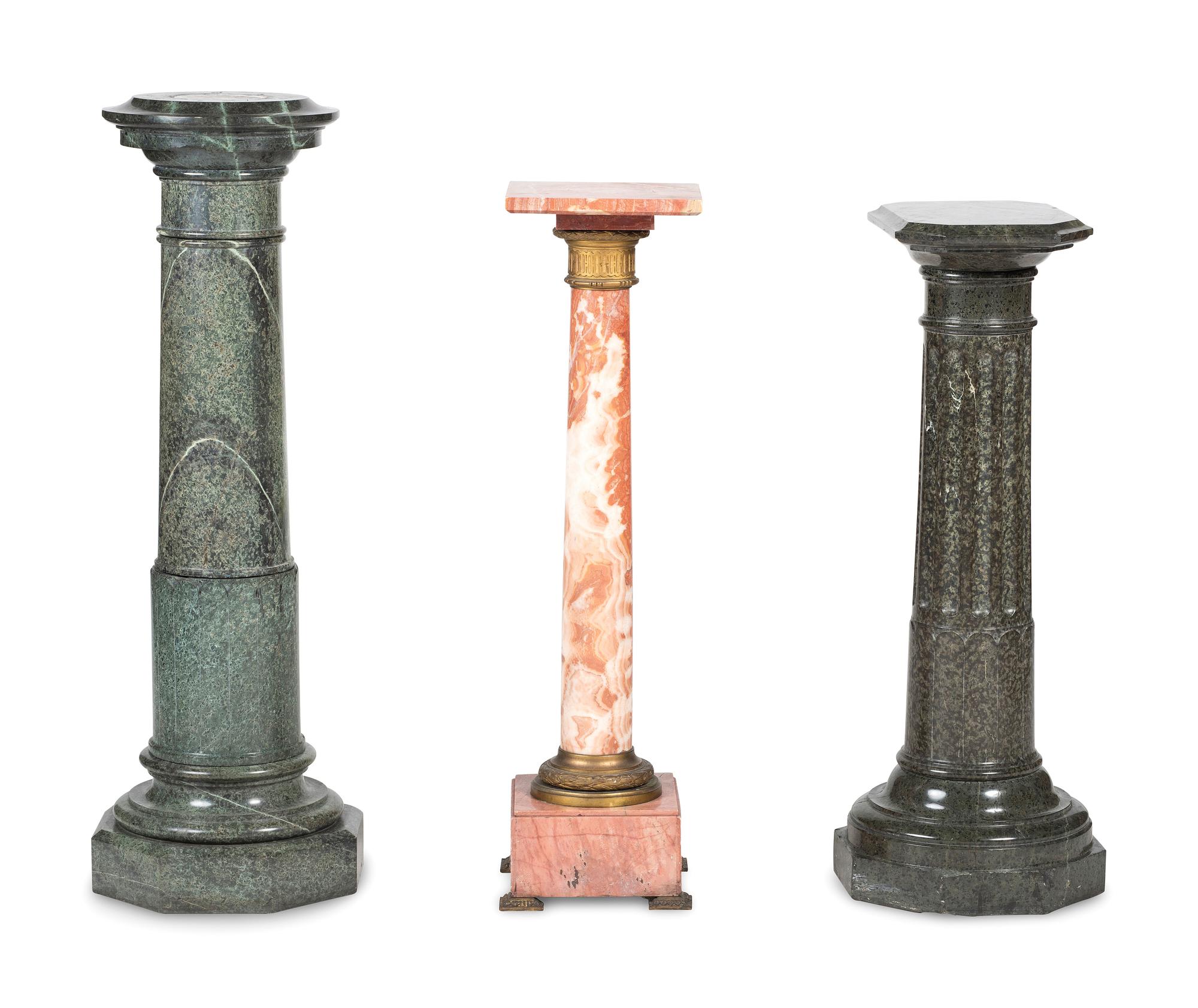 Three Continental Carved Marble Column Pedestals