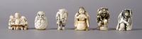 A Group of Six Ivory Netsuke, Height of tallest 2 inches.