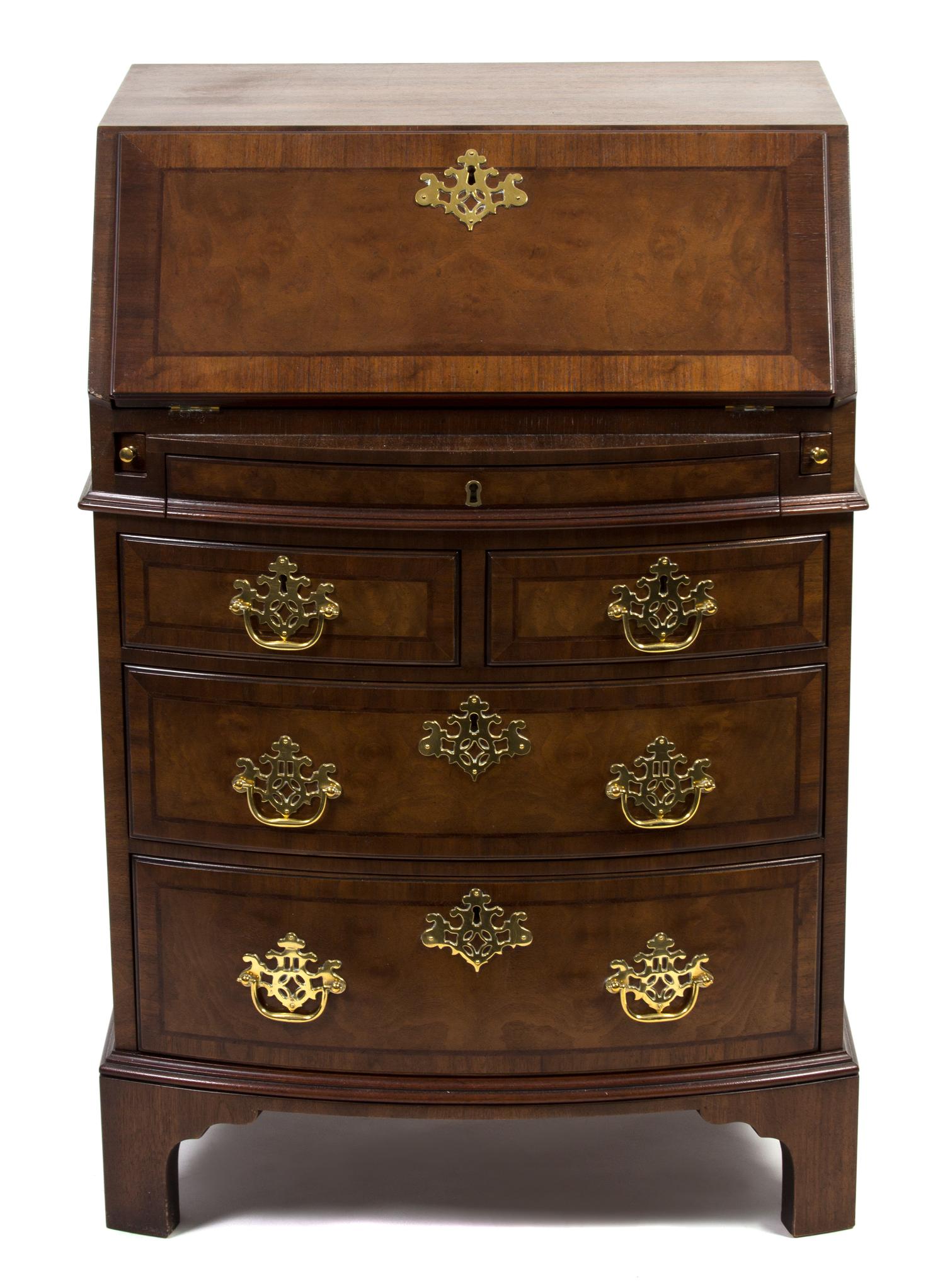 A George II Style Walnut Slant Front Desk Height 36 x width 24 x depth 18 inches. — 20TH CENTURY