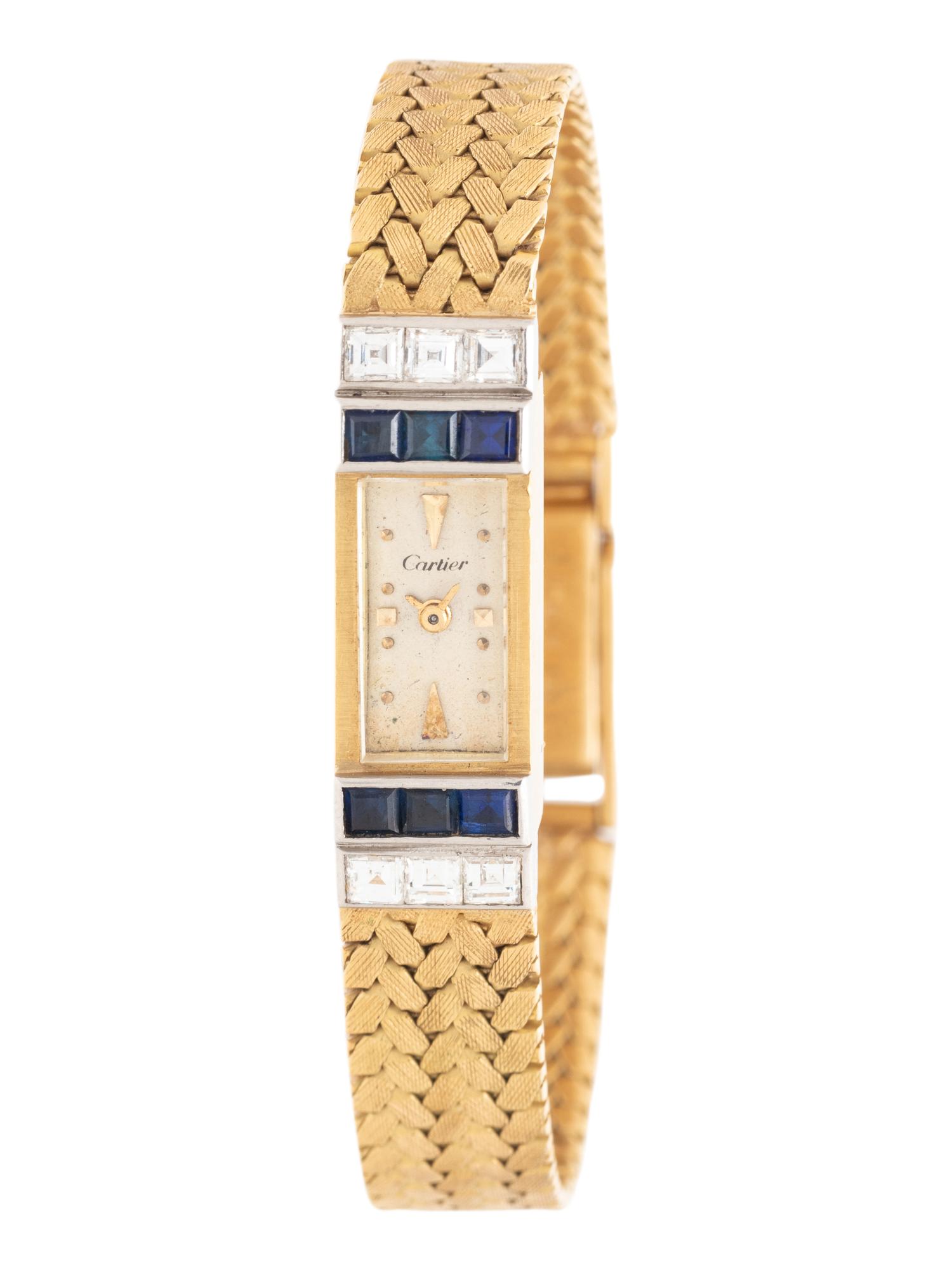 CARTIER, YELLOW GOLD, DIAMOND AND SAPPHIRE WATCH