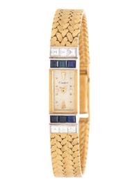 CARTIER, YELLOW GOLD, DIAMOND AND SAPPHIRE WATCH