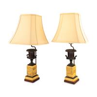 A Pair of Neoclassical Style Bronze and Sienna Marble Urns