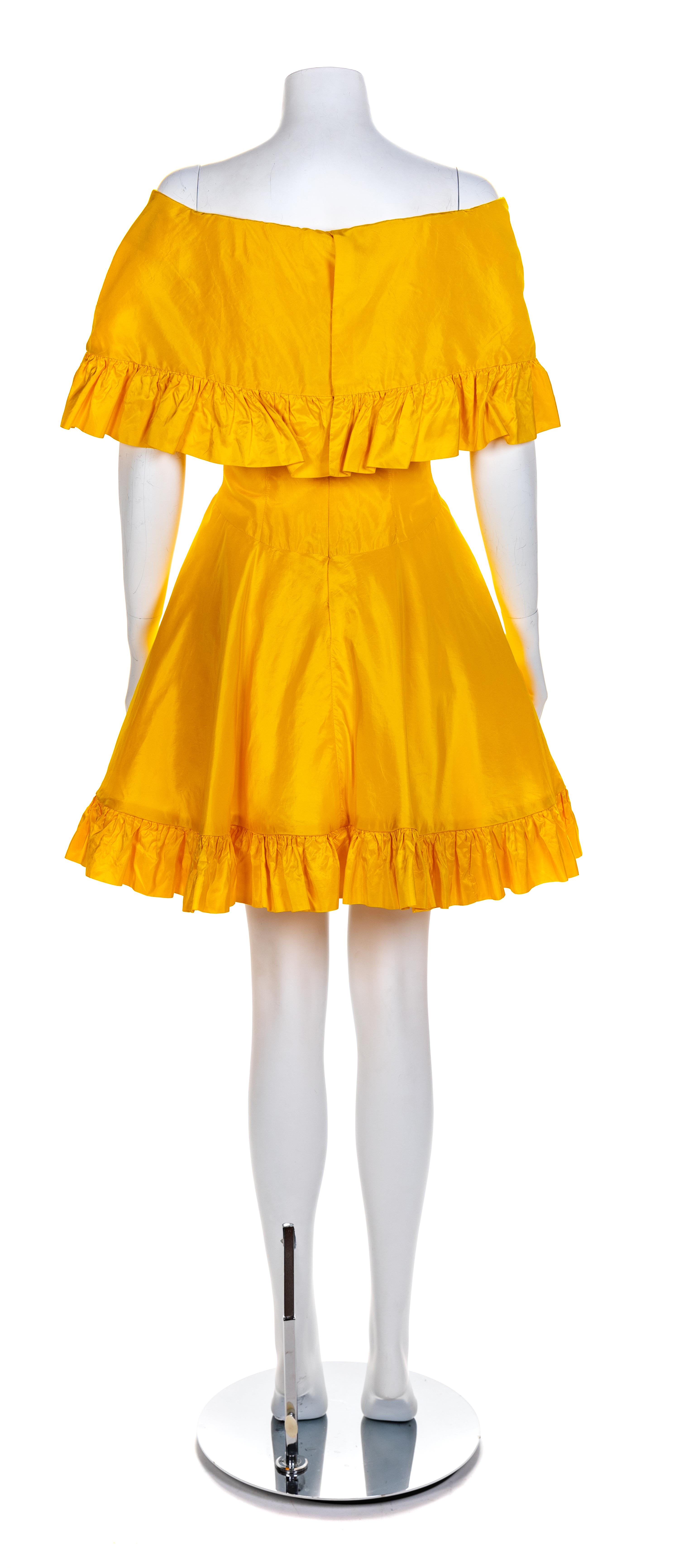 Scaasi Boutique Yellow Silk Dress, 1980s No size label