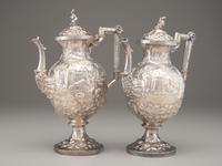 A Pair of Robert & William Wilson Coin Silver 'Castle' Coffee Pots