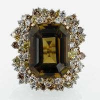 A Natural Tourmaline, Diamond, and 18K Yellow Gold Ring