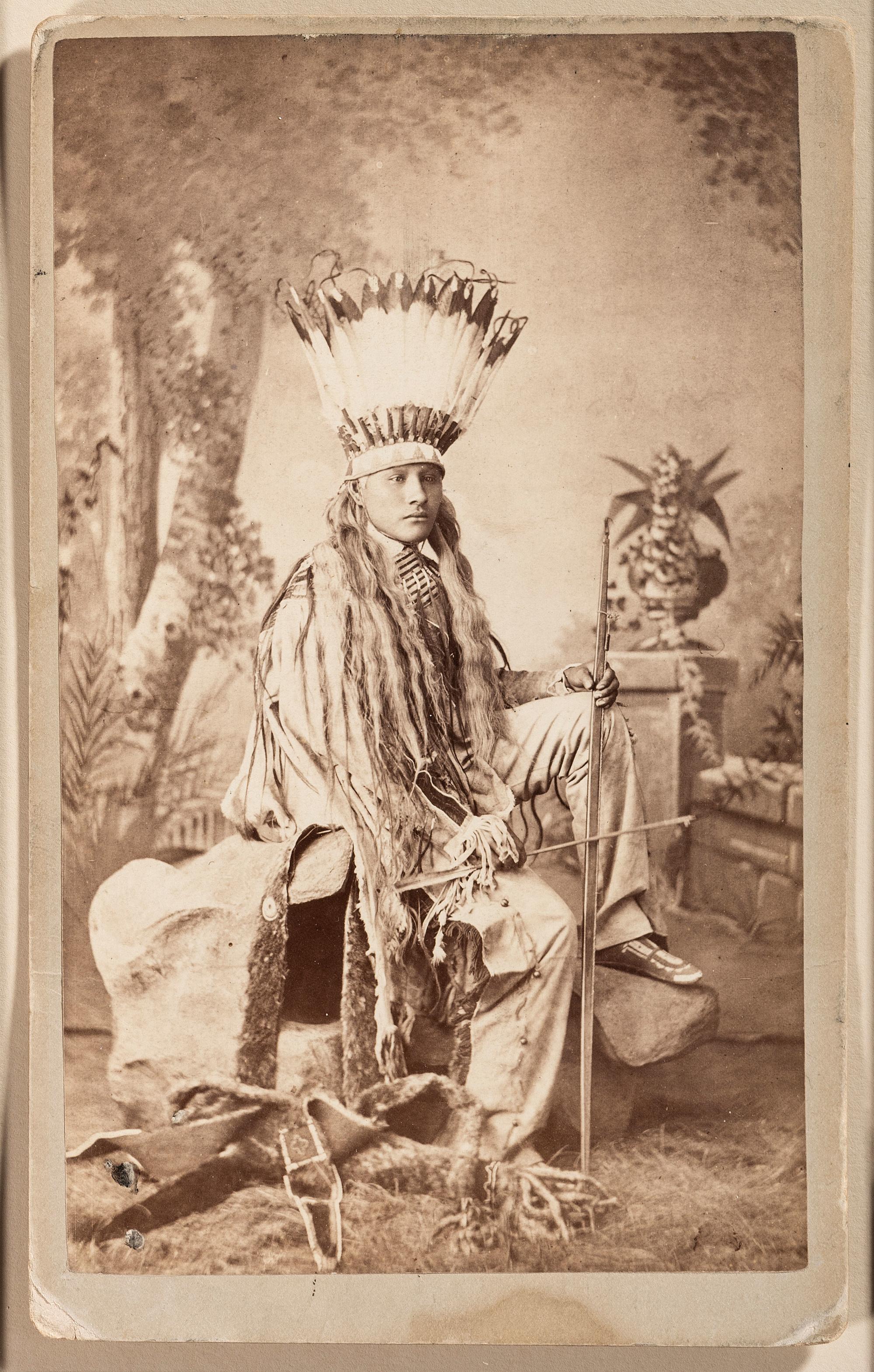 CHOATE, John N. (1848-1902), photographer. Boudoir card featuring Cheyenne student White Buffalo. [Carlisle, PA], ca 1881. [ With: ] 3 mounted photographs featuring chiefs including Red Dog and Boss Sun. Carlisle, PA.