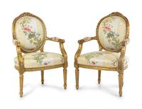 A Pair of Louis XVI Style Giltwood Fauteuils