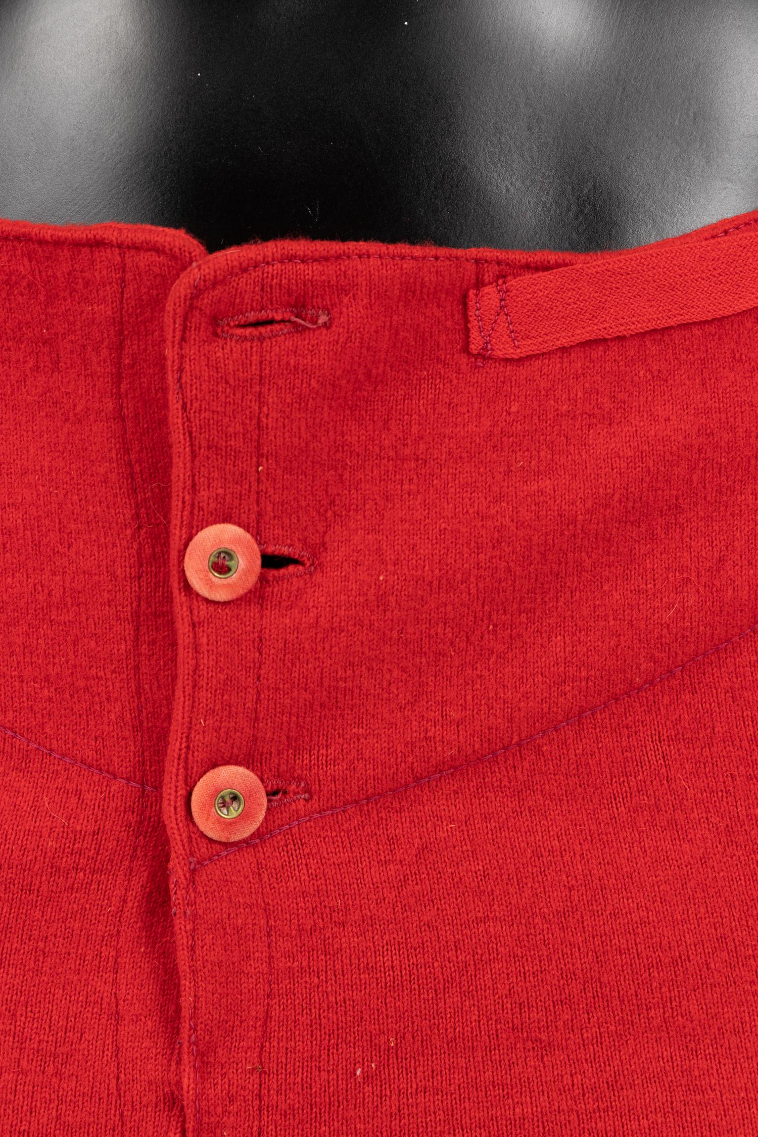 Two Men's Items: One Over Coat, One pair of Red Knit Underwear, 1890