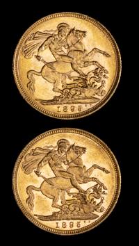 Two United Kingdom 1895-M Sovereign: Veiled Head-Melbourne Mint Gold Coin