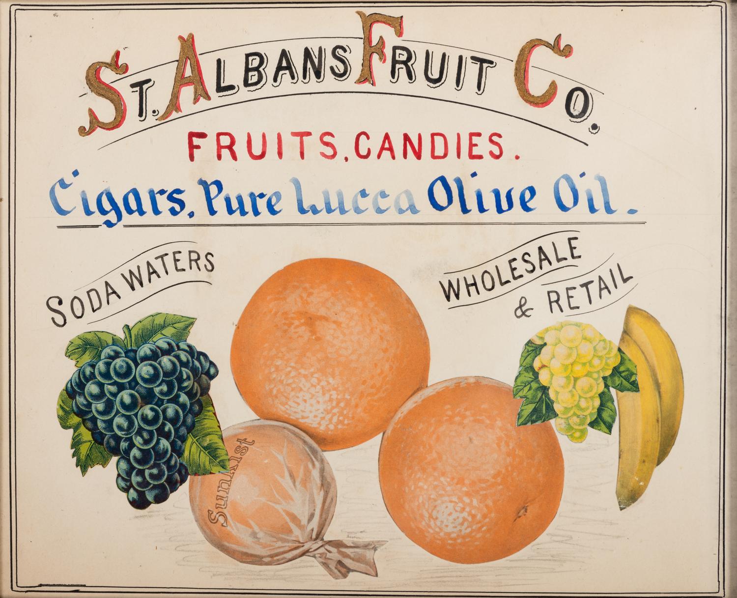 Five Framed Specialty Shop Advertising Hand Colored Prints and Watercolors