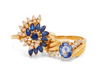 A Collection of 14 Karat Yellow Gold, Sapphire and Diamond Rings,