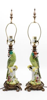 A Pair of Continental Porcelain Figural Lamps Height overall 25 1/2 inches. — 20TH CENTURY