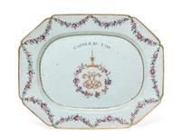 A Chinese Export Porcelain Armorial Platter, Width 14 5/8 inches.
