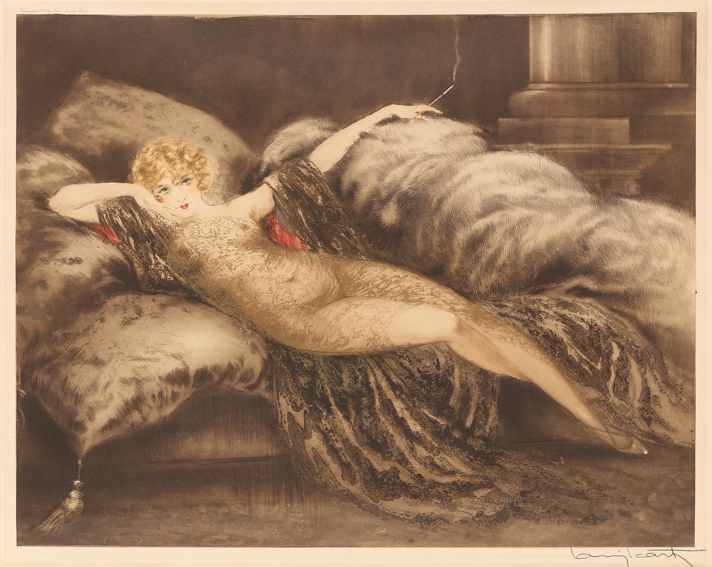 Louis Icart, (French, 1888-1950), Meditation (Golden Veil), 1930