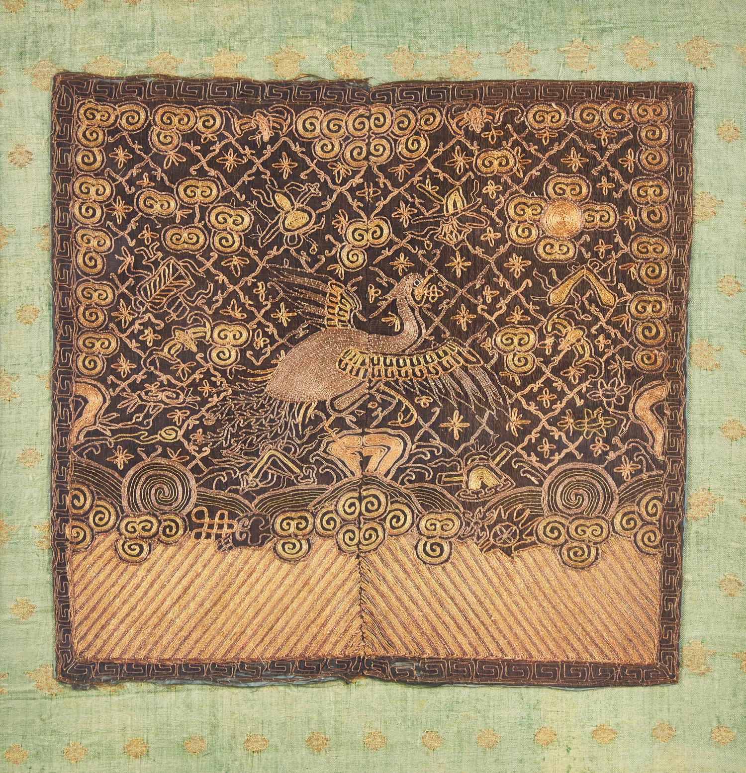 A Pair of Chinese Embroidered Silk Civil Rank Badges, Buzi