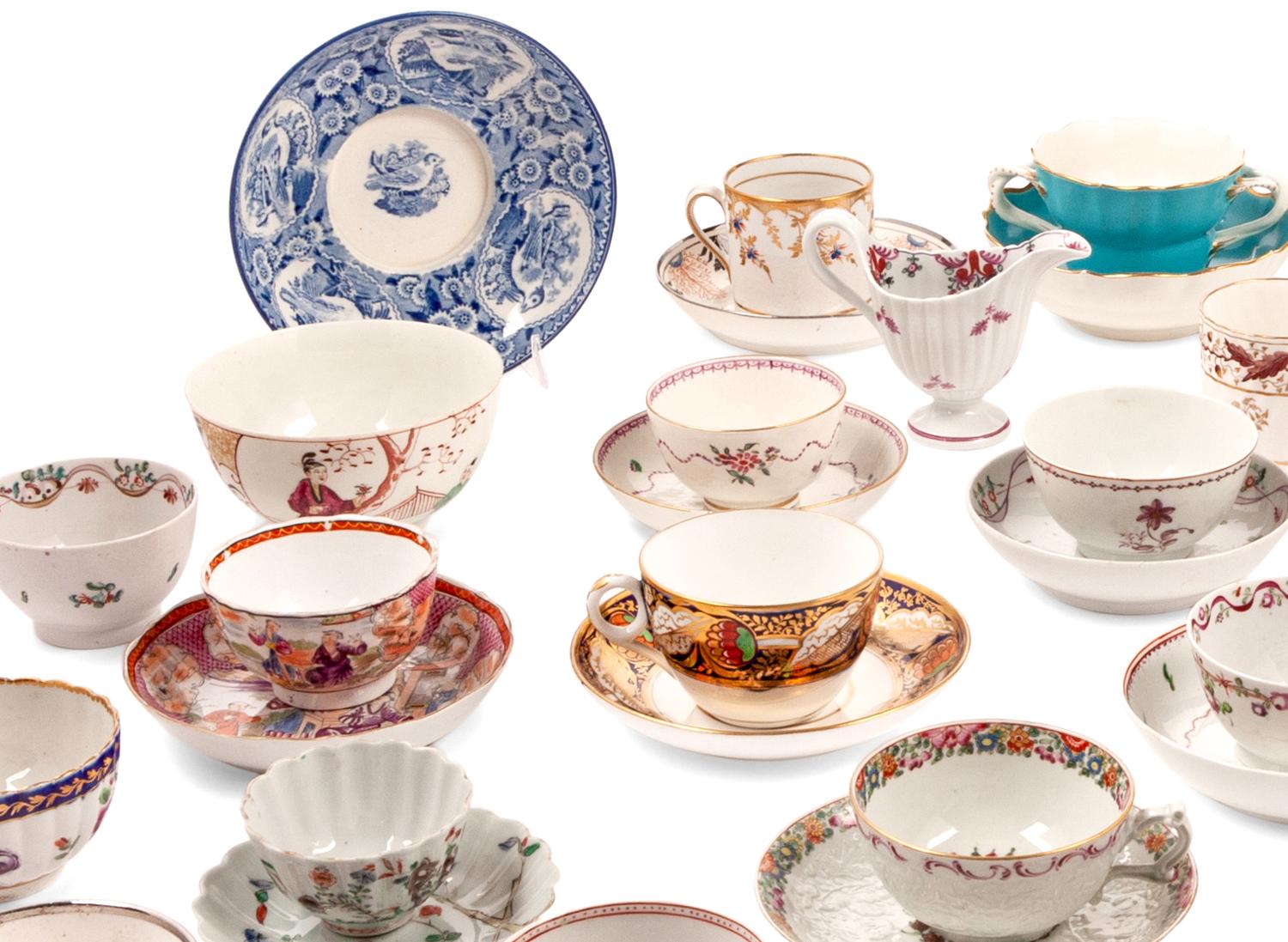 A Large Collection of English Porcelain Teacups and Saucers