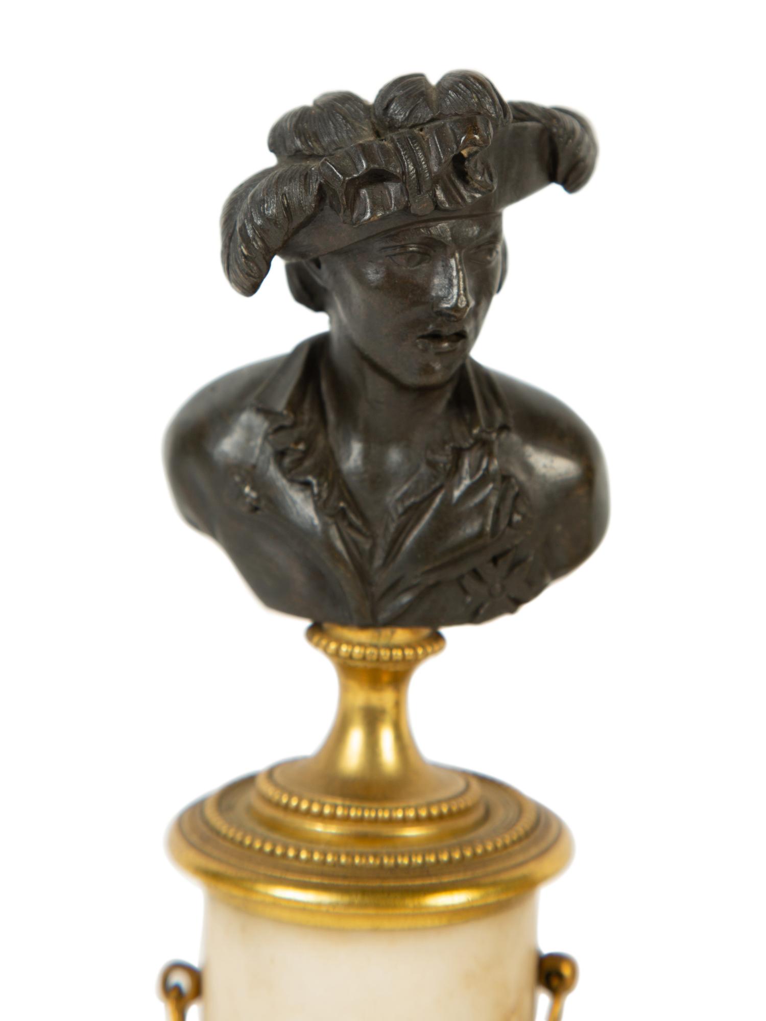 A Pair of French Bronze and Marble Small Busts