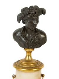 A Pair of French Bronze and Marble Small Busts