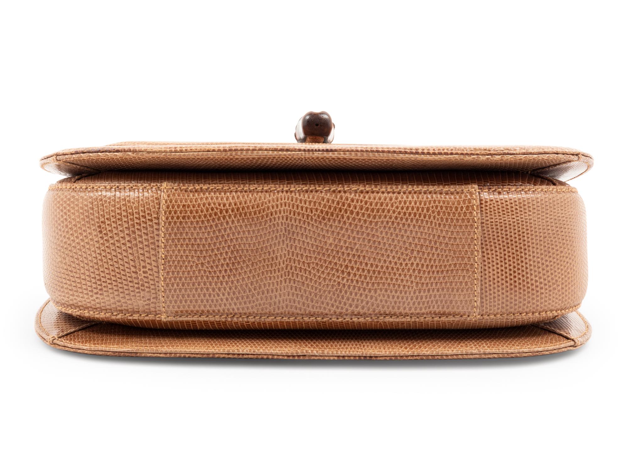 Gucci Brown Lizard Handbag with Bamboo Handle